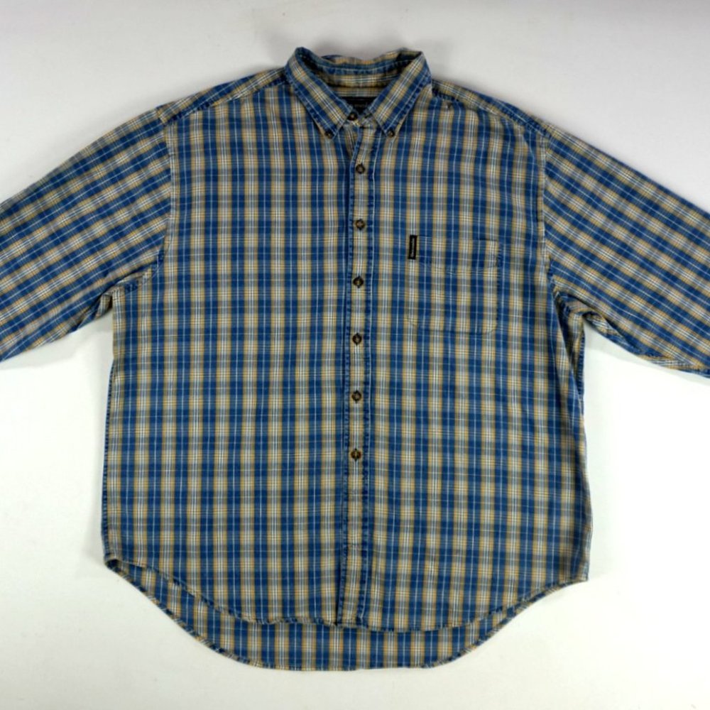 Abercrombie & Fitch Plaid L/S Blue Yellow Button Down Denim Shirt Mens XL